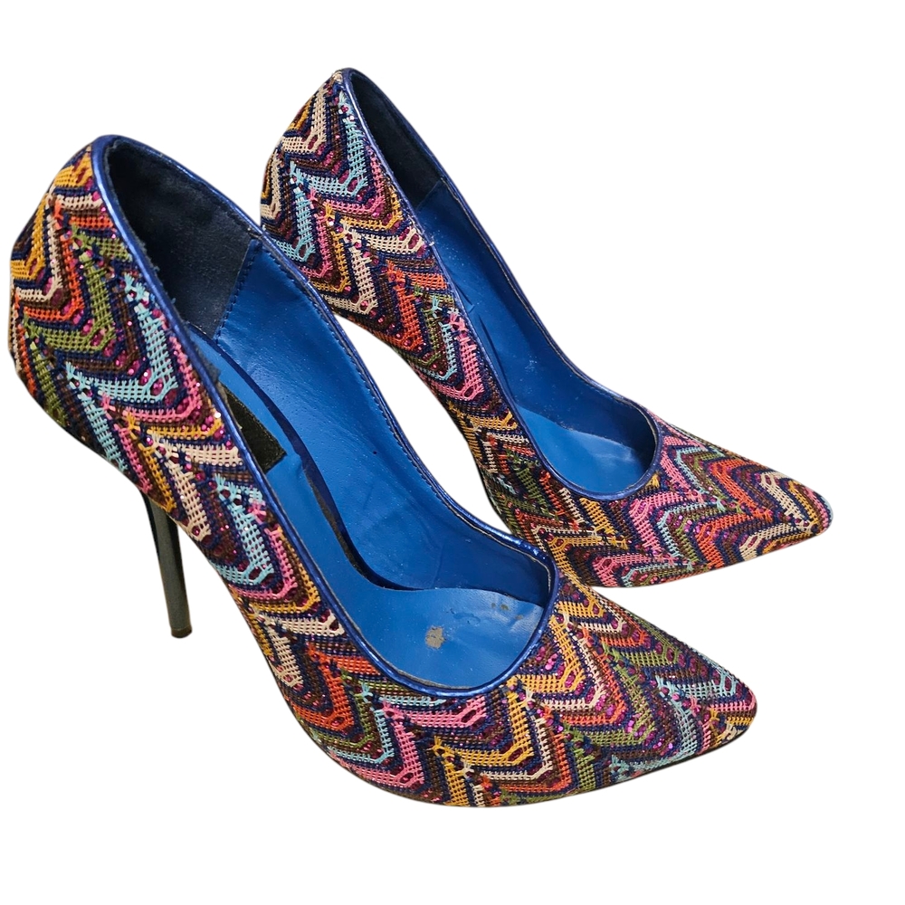 Multicolor Zigzag Patterned Women's Heels